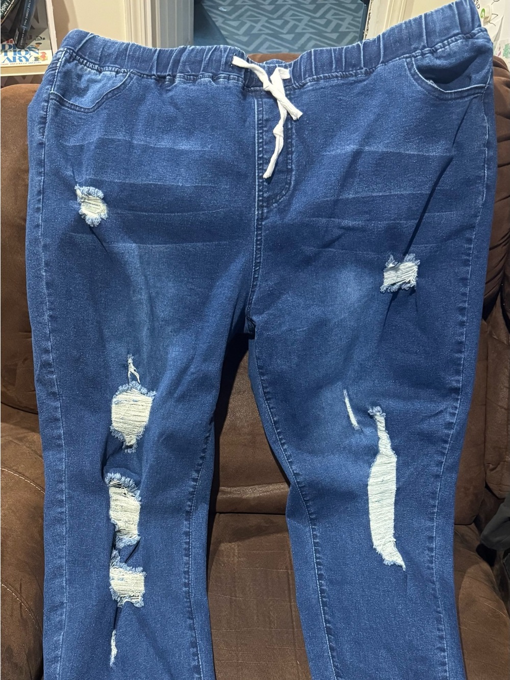 SHEIN Distressed Dark Blue Skinny Jeans - Picture 1 of 4